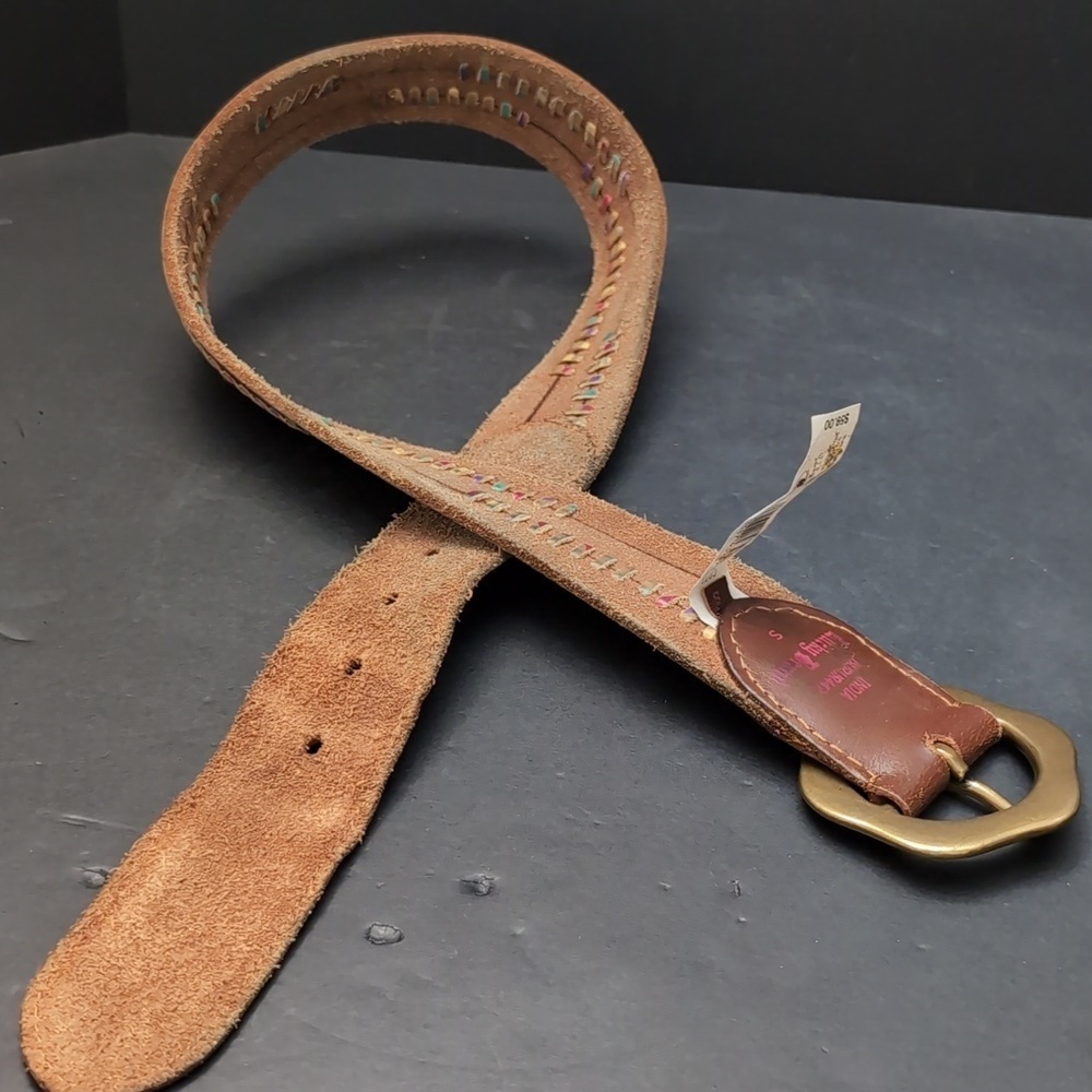 Lucky Brand Women's Brown Leather Belt with Multi-colored Stitching . - Picture 7 of 9